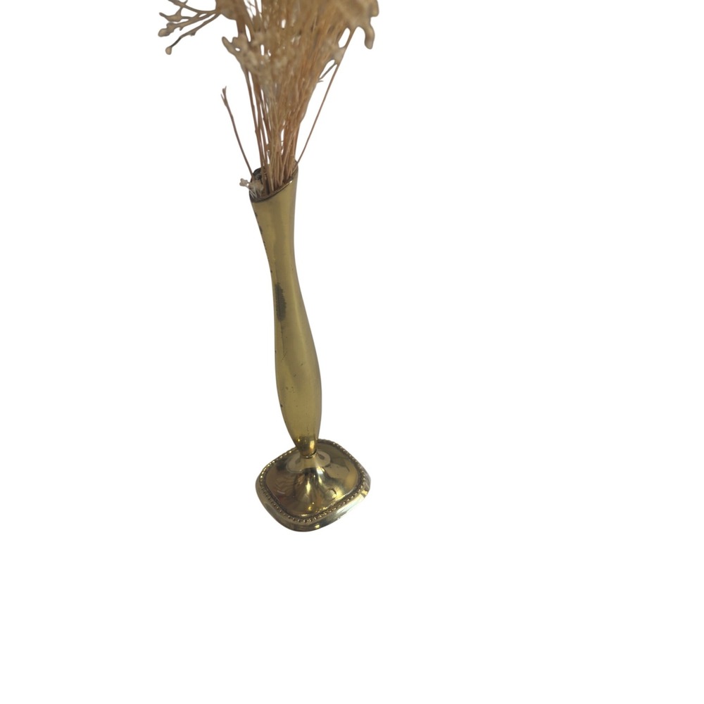 Vintage Solid Brass Bud Vase Made in India Lacquered Gold Tone 8 Inch Slim Vase - Picture 5 of 5